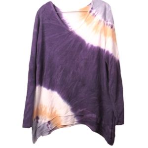 ◼GREEN TEA◼ Purple Orange White Boho Tie Dye Lightweight Sweatshirt ▪ XL